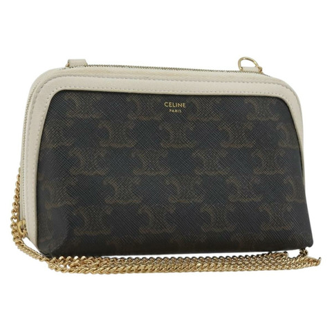 CELINE Triomphe 鏈條肩背包 PVC 黑色 金色 正品 191964A