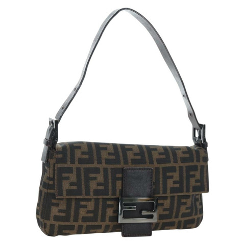 FENDI Zucca帆布Mamma Baguette單肩包 棕色/黑色 正品 192459M