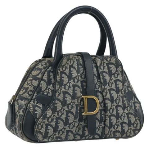 Christian Dior Trotter帆布雙馬鞍手提包 海軍藍 金色 正品 191979V