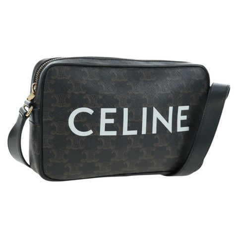 CELINE Triomphe 肩背包 PVC 皮革 黑色 金色 正品 194102M