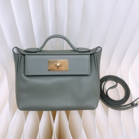 Hermes mini 2424 積雨雲灰金釦 U