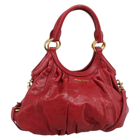 Miu Miu 皮革雙肩包 紅色金色 正品 195287M