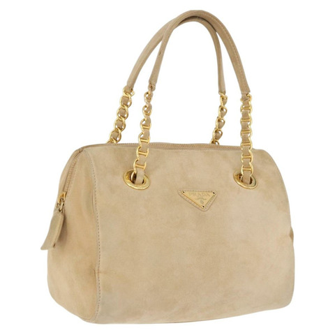 PRADA 手提包 麂皮 米色 金色 正品 194377A