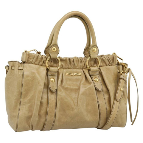Miu Miu 手提包 皮革 兩用 米色 金色 正品 194762M