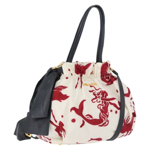 PRADA 單肩包 尼龍 2way 白色 金飾 正品 193341V