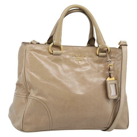 PRADA 手提包 皮革 兩用 米色 金色 正品 194763M