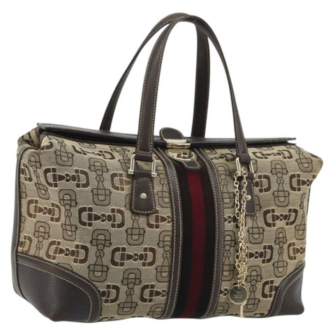 GUCCI 馬銜扣雪莉酒系列波士頓包帆布米色金色 150335 正品 194651V