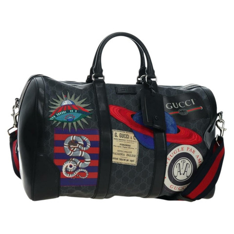 GUCCI GG Supreme 波士頓包 PVC 兩用 黑銀 474131 正品 194667M