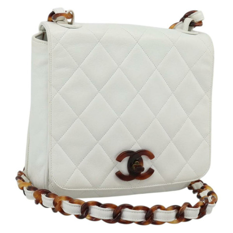 香奈兒 (CHANEL) 絎縫鏈條單肩包，羊皮材質，白色，CC標誌，貨號194671V