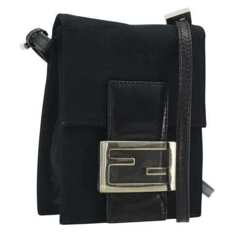 FENDI 肩包 Mamma Baguette 棉質針織黑色銀色 Auth 195300A