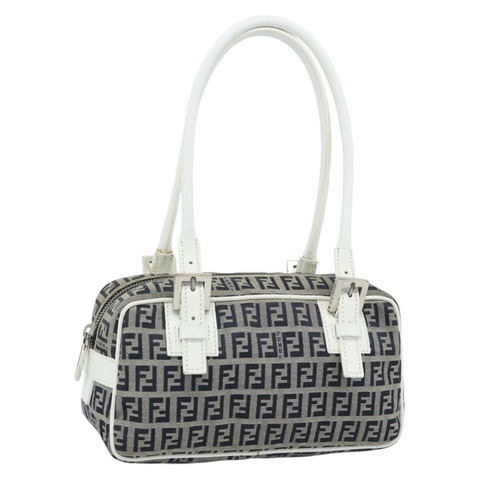 FENDI Zucchino帆布手提包 海軍藍 銀色 正品 193898A