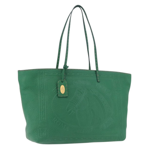 FENDI 手提包 皮革 綠色 金 銀色 正品 195755V