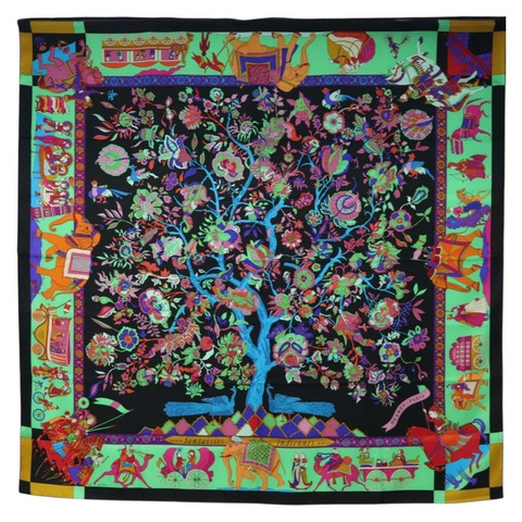 HERMES 圍巾「fantaisies indiennes」真絲多色正品 195787M
