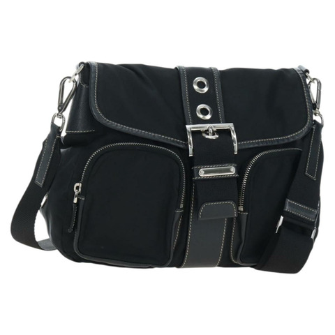 PRADA 尼龍肩背包 黑色 銀色 正品 195790V