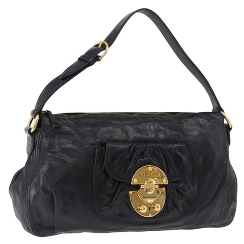 Miu Miu 黑色金色皮革肩背包，正品編號 195676M