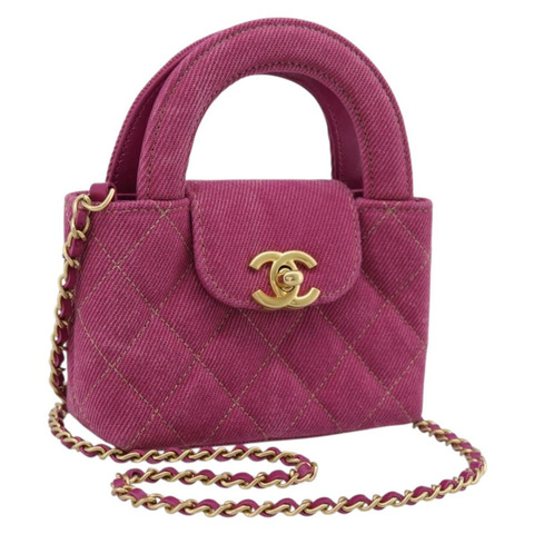 香奈兒 (CHANEL) Matelasse Chain Shoulder Pouch Canvas 2way Pink Gold CC Auth 195334V