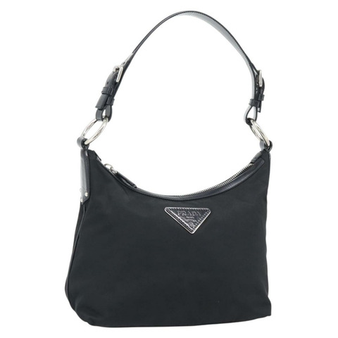 PRADA 尼龍黑色銀色單肩包 正品 196016A