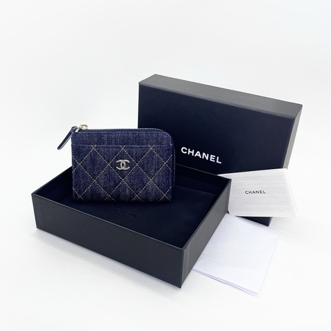 （閒置新）CHANEL 丹寧牛仔L型拉鍊卡包 尺寸12x9x2.5公分