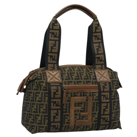 FENDI Zucca帆布手提包 棕色/黑色 正品 195234A