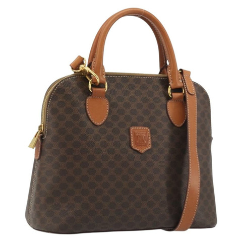 CELINE Macadam 手提包 PVC 皮革 兩用棕色金色 Auth 194929V