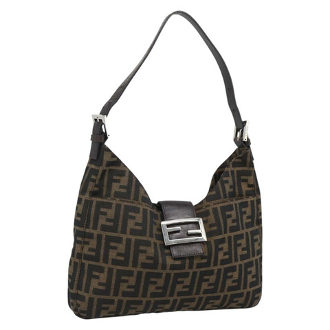 FENDI Zucca帆布Mamma Baguette單肩包 棕色/黑色 正品 195956V