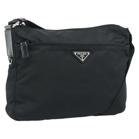PRADA 尼龍黑色銀色單肩包 Auth 195363V