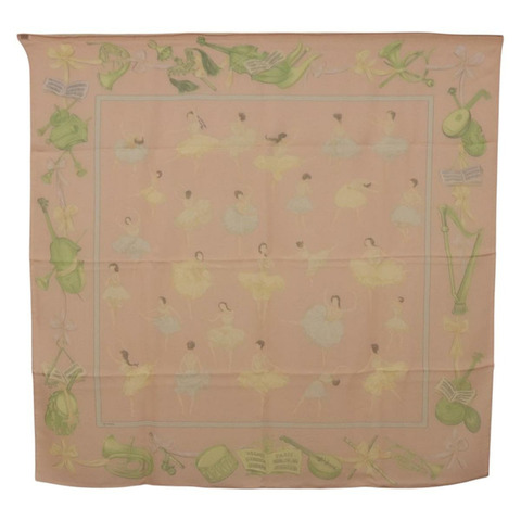 HERMES Carre 90 圍巾「LES DANSEUSES」絲綢粉紅正品 194306M