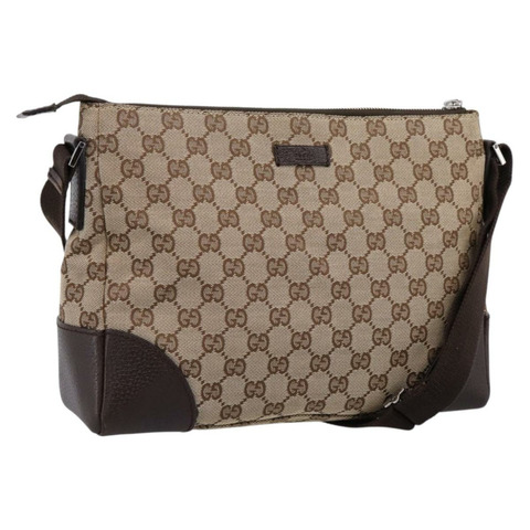 GUCCI GG帆布肩背包 棕色 銀色 114273 正品 182886A