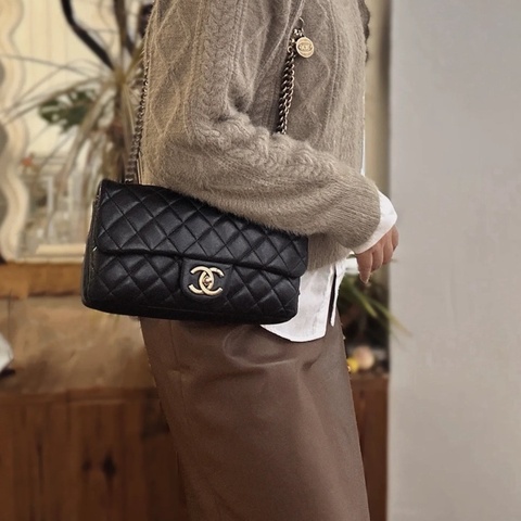 💎Chanel香奈兒｜黑金牛皮限量款金幣CF鏈條法棍包｜稀有中號｜98新