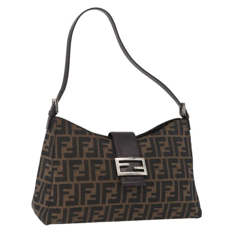 FENDI Zucca帆布Mamma Baguette單肩包 棕色/黑色 正品 196776V
