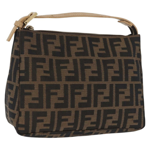 FENDI Zucca帆布手提包 黑色棕色 正品 195959V