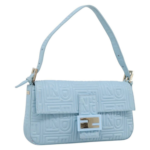 FENDI Mamma Baguette 肩背包 淺藍 銀色 正品 196364M