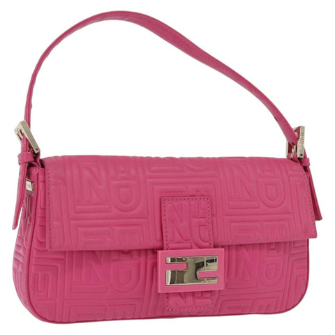 FENDI Mamma Baguette 肩背包 皮革 粉紅色 金色 正品 196359M