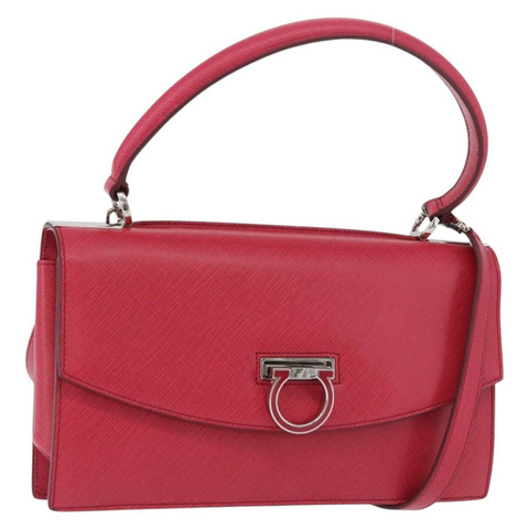 Salvatore Ferragamo Gancini 手提包 皮革 兩用 粉紅色 銀色 正品 196831V