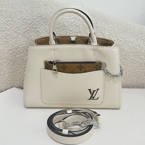 Louis Vuitton/路易威登  白色波紋Marelle BB手提包 有肩帶手提斜挎兩用