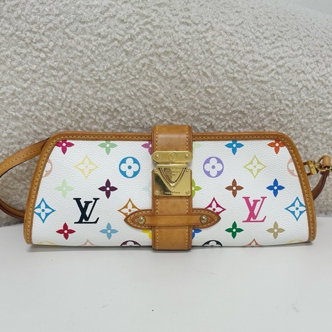 LV/路易威登  中古款 白三彩金扣晚宴包法棍腋下包