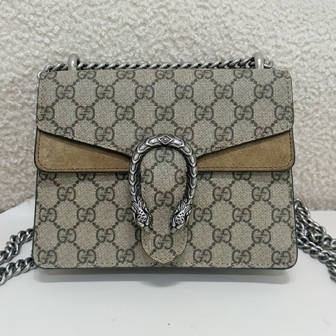 Gucci/古馳  卡其色老花酒神小號鏈條包 經典GG紋