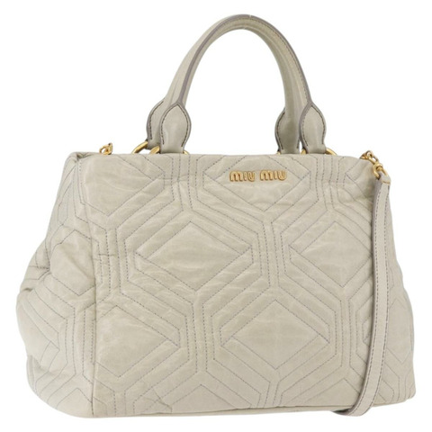 Miu Miu Matelasse 手提包 皮革 2way 米色 金 正品 ka5616V