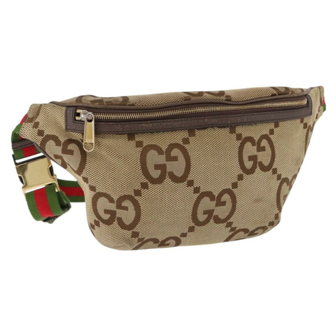 GUCCI GG帆布斜背包 米色 金色 696031 正品 mr2675A
