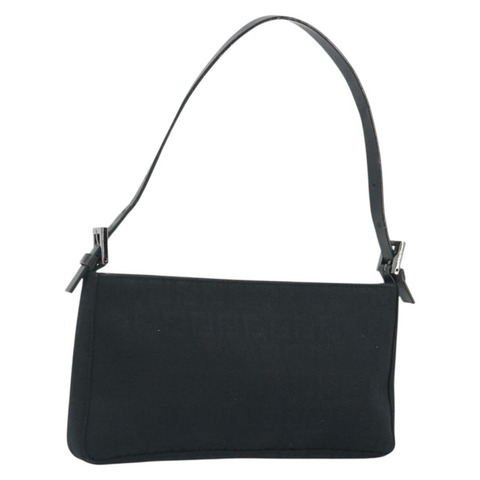 FENDI Zucchino帆布單肩包 黑色 銀色 8BR042 正品 ki6713A