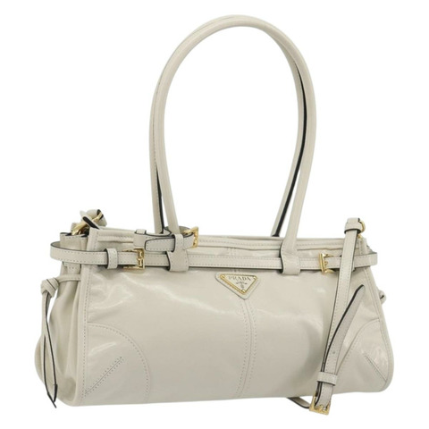 PRADA Bonnie 中型單肩包，皮革材質，兩用，白色，金色，正品 yk20648SAM