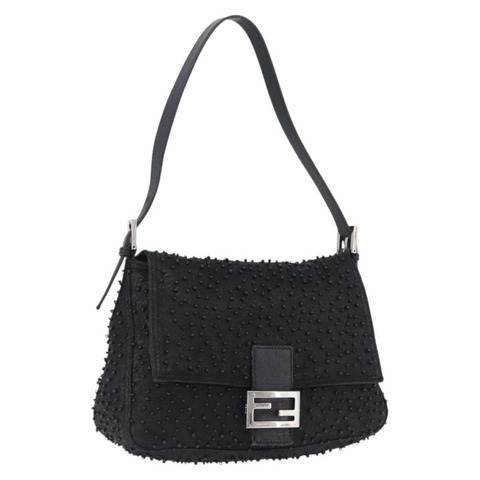 FENDI Mamma Baguette 手提包，皮革串珠，黑色銀色，8BR001，正品，yk20665SAM