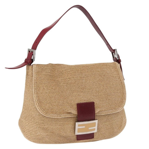FENDI Mamma Baguette 肩背包 草編 米色 銀色 正品 yk20673SAV