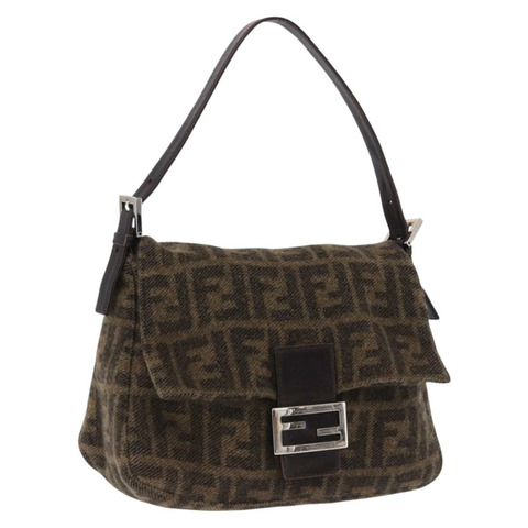 FENDI Zucca Mamma Baguette 單肩包 羊毛 棕色 銀色 正品 yk20677SAM