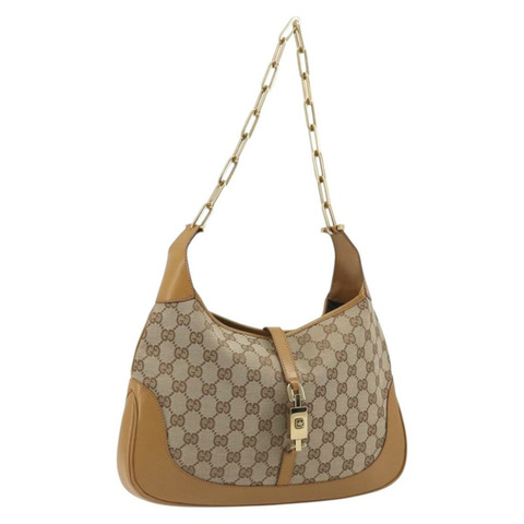 GUCCI GG帆布Jackie鏈條單肩包 米色/金色 001-4015 正品 yk20704SAV