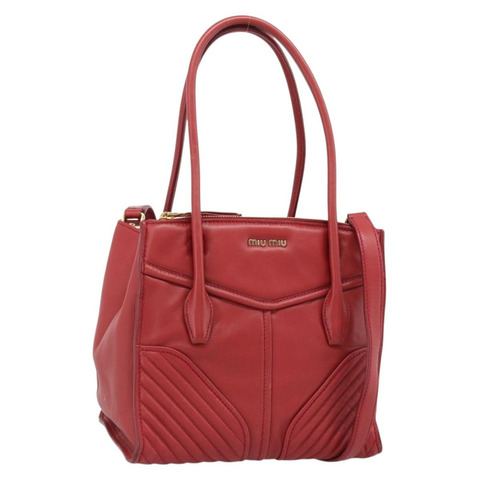 Miu Miu 皮革雙肩包 紅色金色 正品 ka5333V