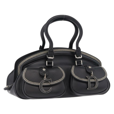 Christian Dior 手提包 皮革 黑色 銀色 正品 ka5389M