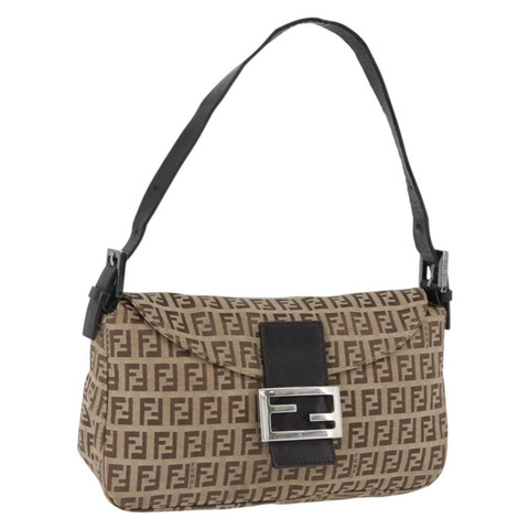 FENDI Zucchino帆布Mamma Baguette單肩包 米色 8BR003 正品 ka5393V