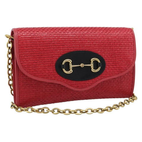 GUCCI 馬銜扣鏈條單肩包 皮革 紅色 金色 655667 正品 ka5396V