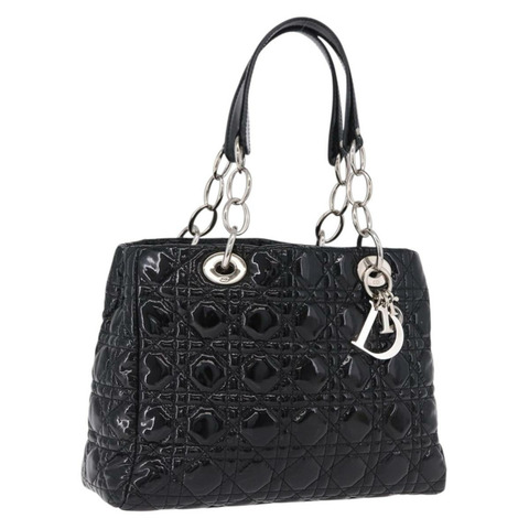 Christian Dior Lady Dior 鏈條包 漆皮 黑色 銀色 正品 BA14101V